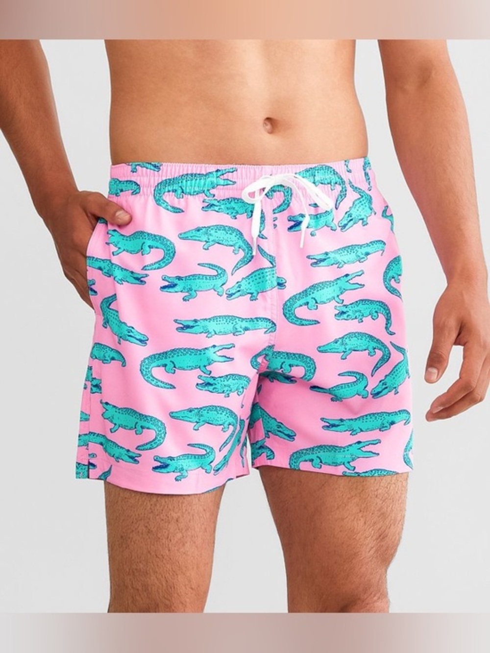 Chubbies Mens Pink Alligator Print Swim Trunks 7 Inch Inseam Size‎ Medium